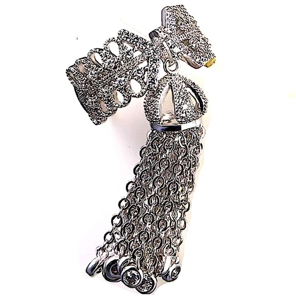 WHITE GOLD PLATED TASSEL STATEMENT RING CROWN - Picture 4 of 16